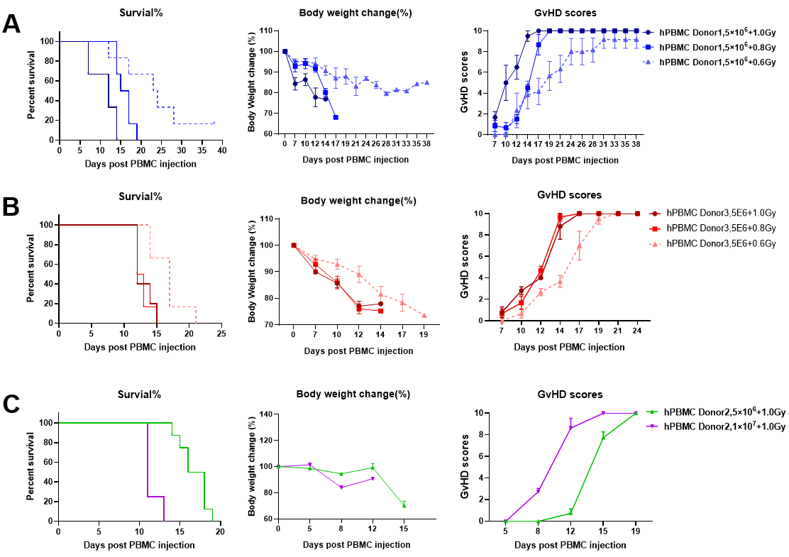 Impact of radiation doses and PBMC injection volumes on GvHD model construction